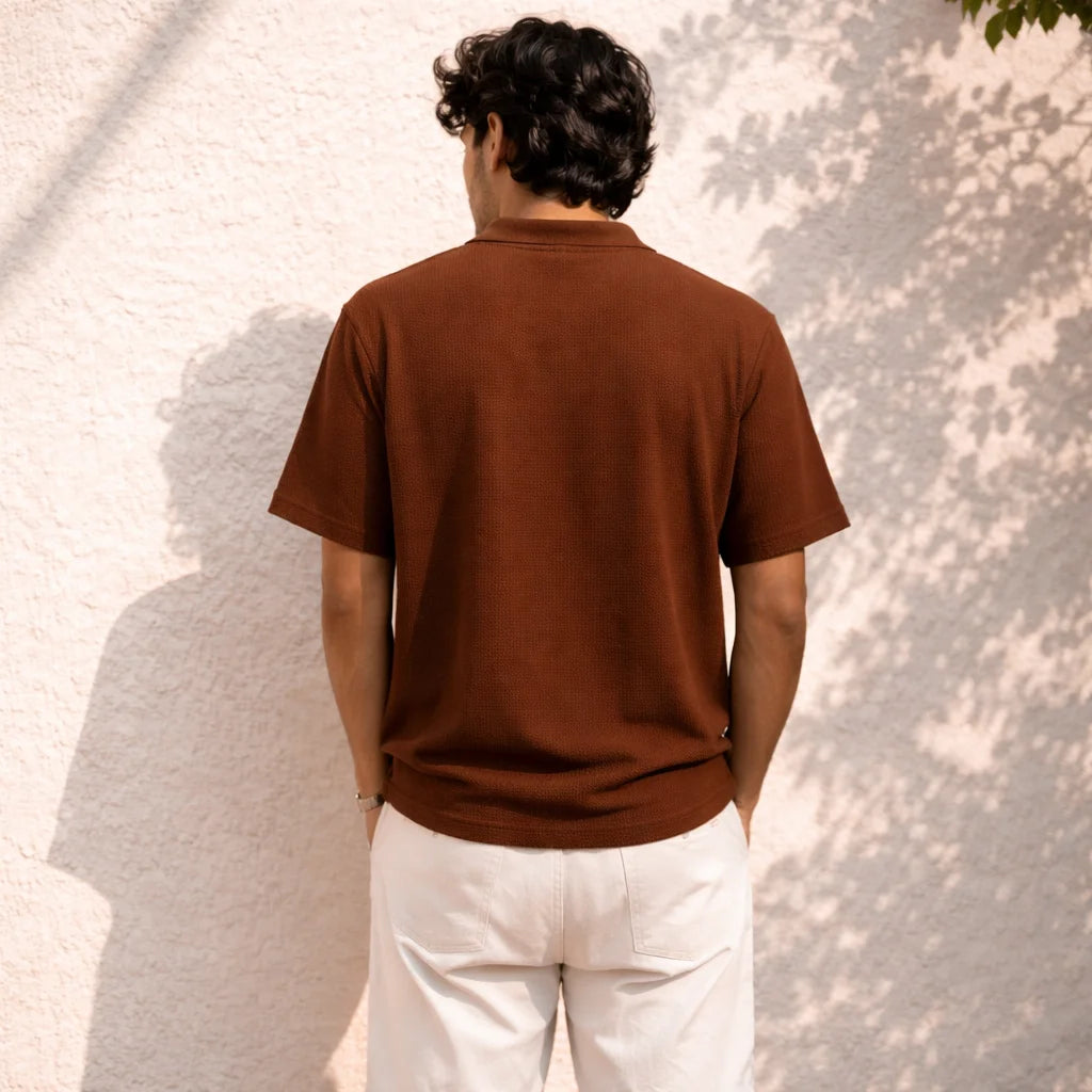 MochaHaven Textured Pocket Polo