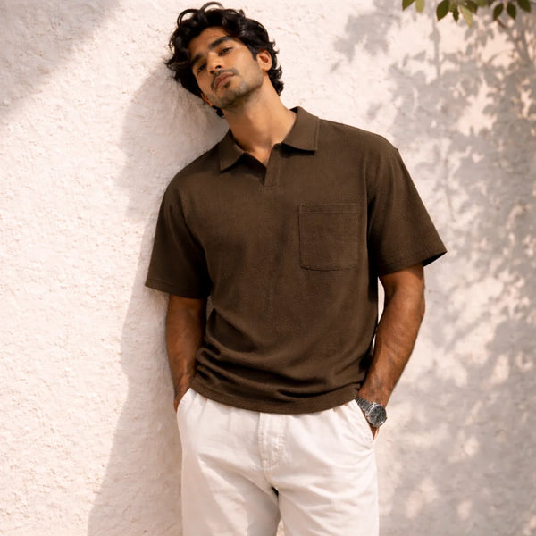 MochaHaven Textured Pocket Polo