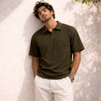 MochaHaven Textured Pocket Polo