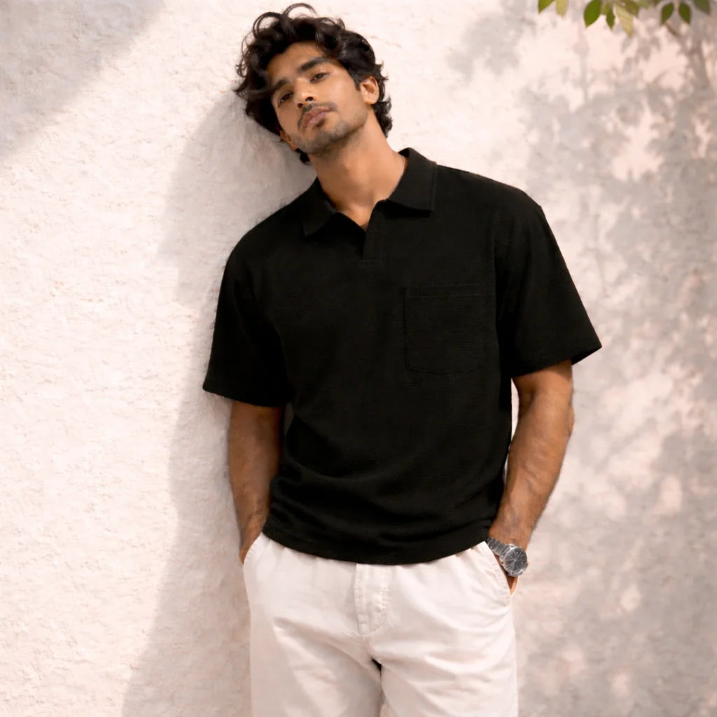 MochaHaven Textured Pocket Polo