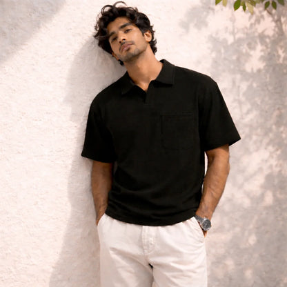 MochaHaven Textured Pocket Polo