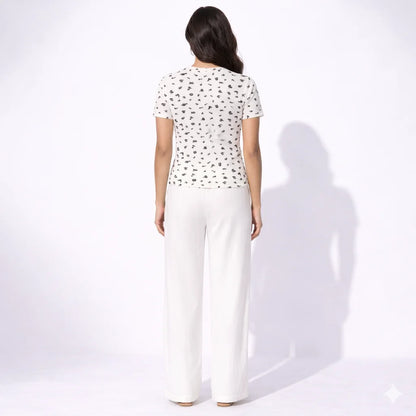 Elegant Ivory Lounge Set with Printed Crop Top