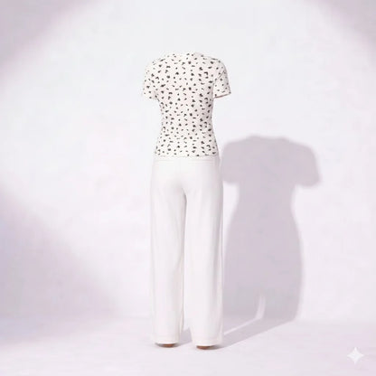 Elegant Ivory Lounge Set with Printed Crop Top