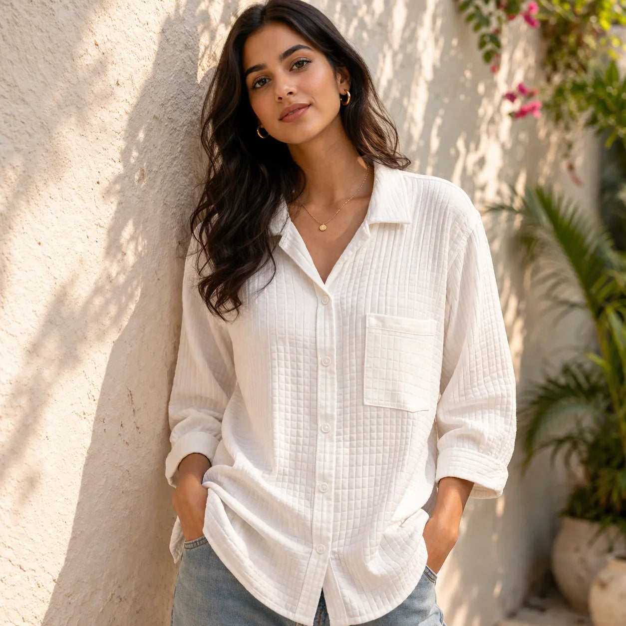 Ivory Grid Luxe Shirt