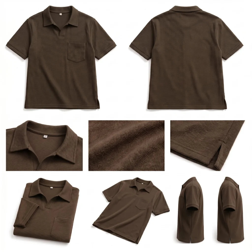 MochaHaven Textured Pocket Polo