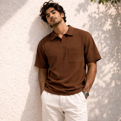 MochaHaven Textured Pocket Polo